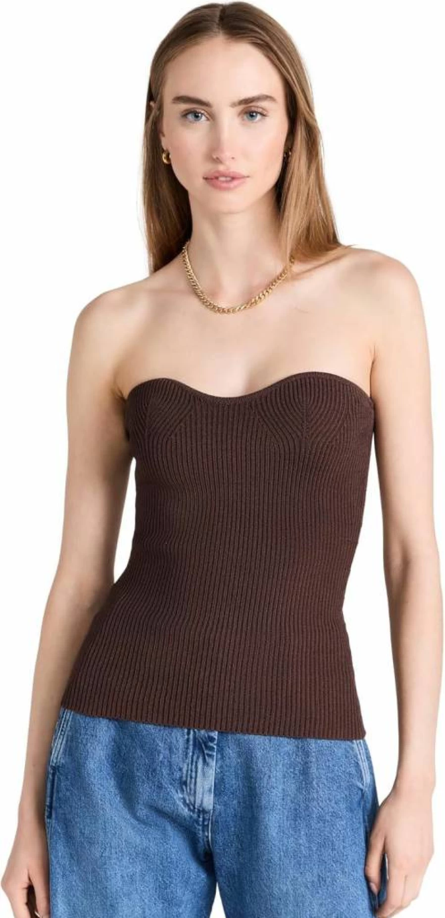 Pixie Market Women's Brown Bustier Knit Top - Stretch Corset Style Cropped Sweater