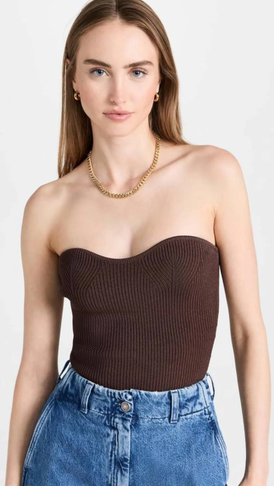 Pixie Market Women's Brown Bustier Knit Top - Stretch Corset Style Cropped Sweater