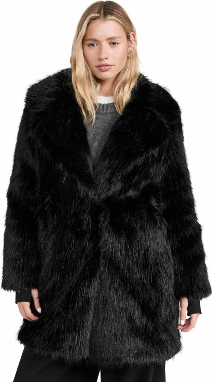 SAM Women's Faux Fur Mid-Length Winter Coat - Luxurious Soft Warm Outerwear