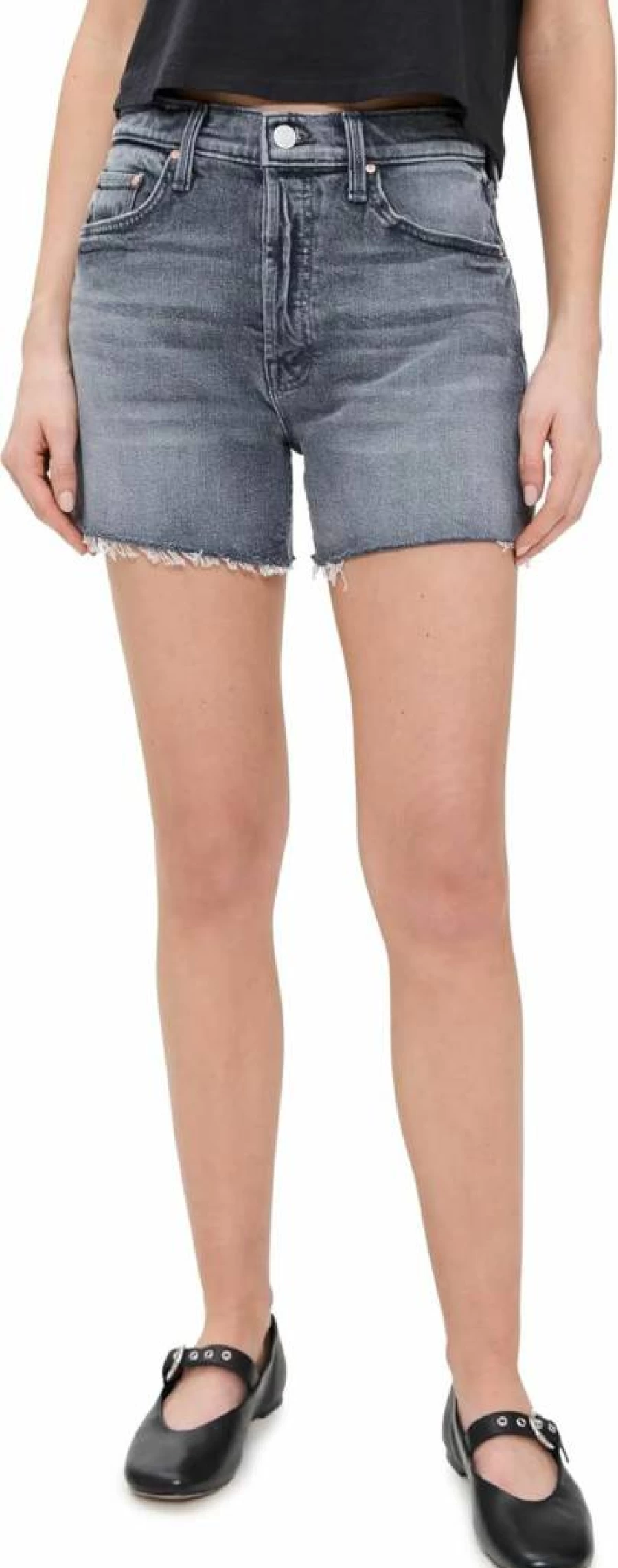 MOTHER Women's High-Waisted Denim Shorts - Vintage Washed Skipper Shorts for Women