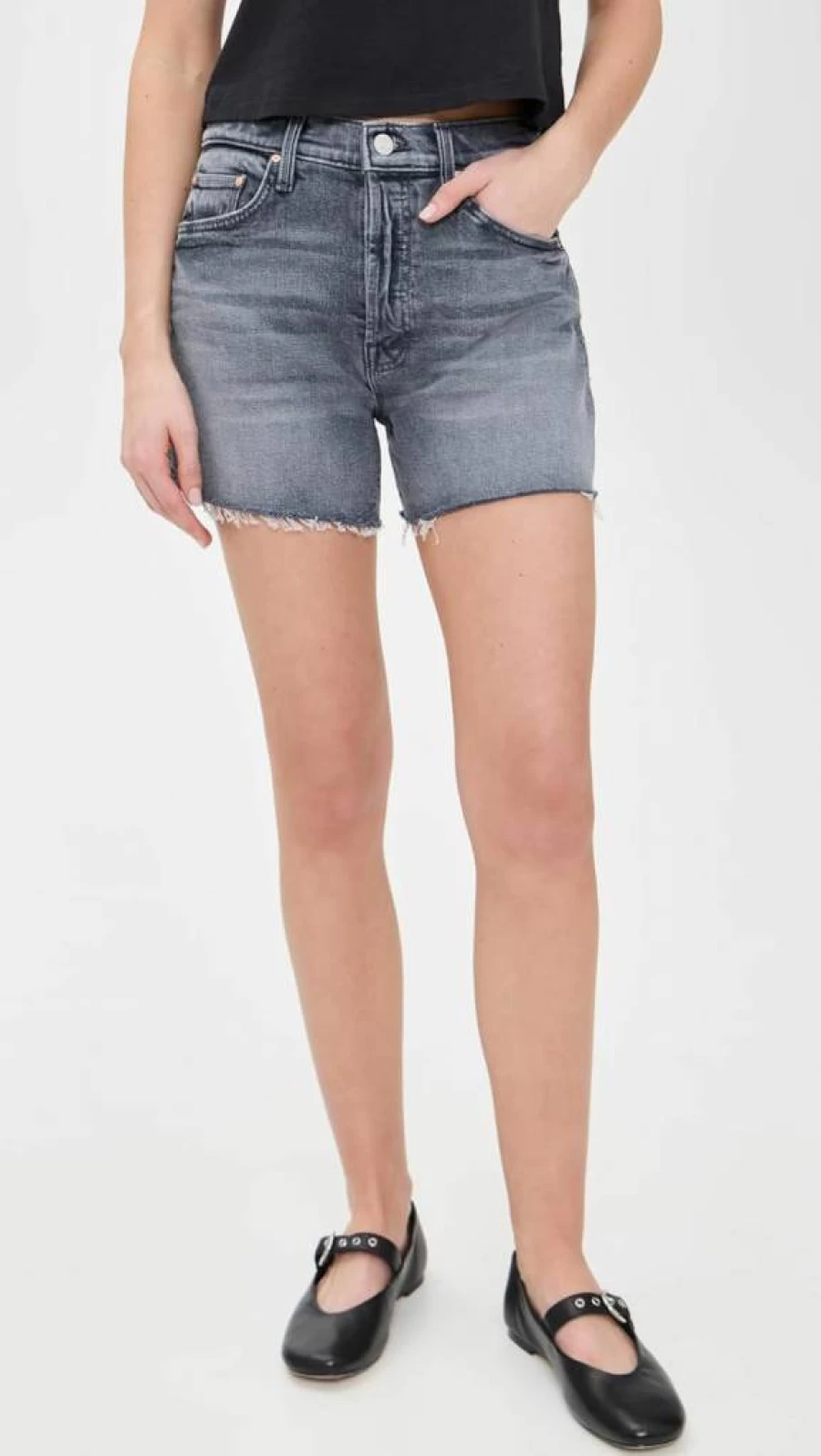 MOTHER Women's High-Waisted Denim Shorts - Vintage Washed Skipper Shorts for Women