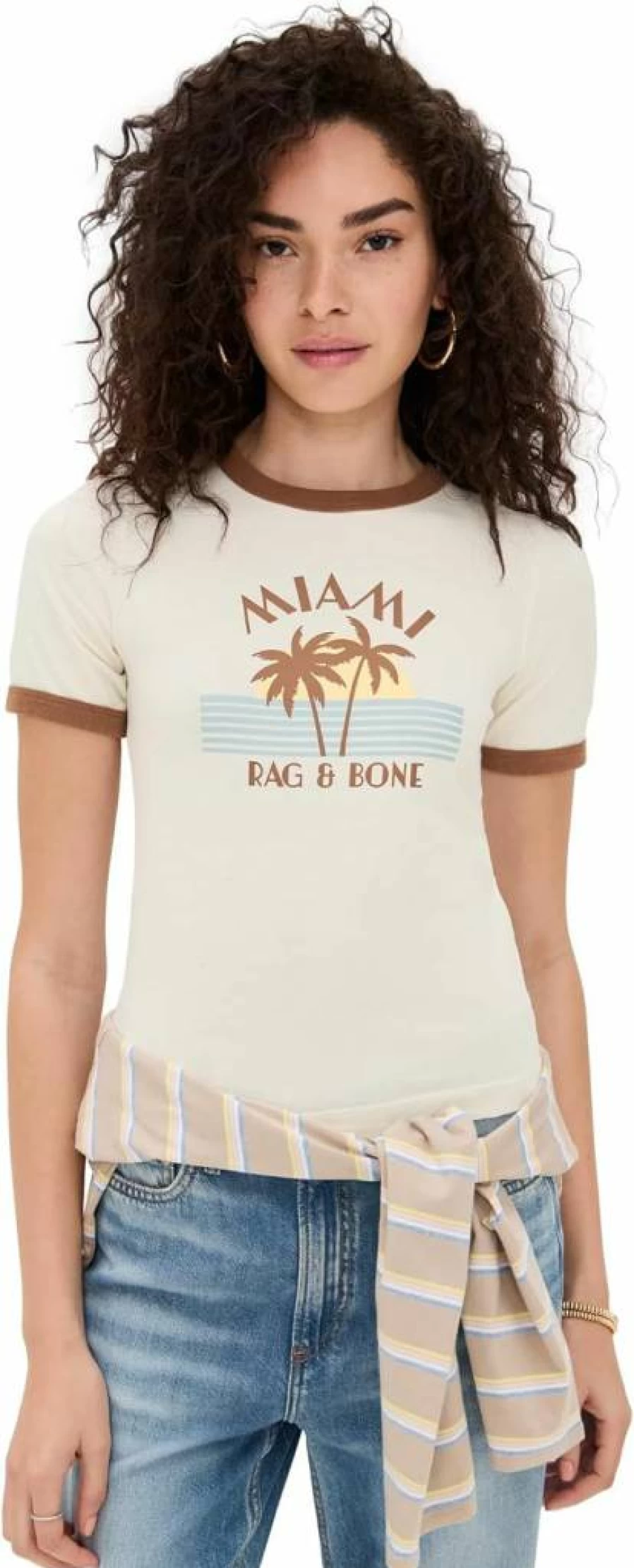 Rag & Bone Women's Miami Ringer Tee - Ribbed Short Sleeve Vintage Style Top