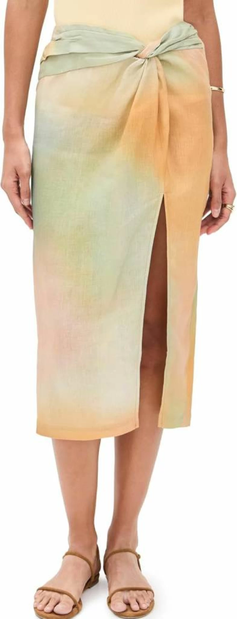 STAUD Porto Linen Midi Skirt for Women - Lightweight Summer Linen Skirt