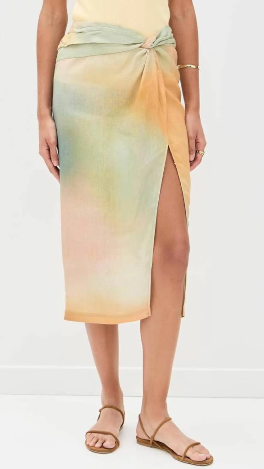 STAUD Porto Linen Midi Skirt for Women - Lightweight Summer Linen Skirt