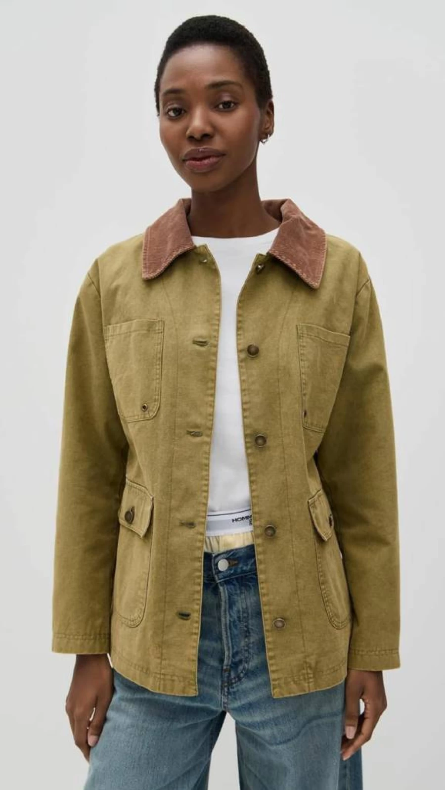 Avec Les Filles Women's Contrast Collar Barn Jacket - Stylish Denim Jacket with Vintage Design