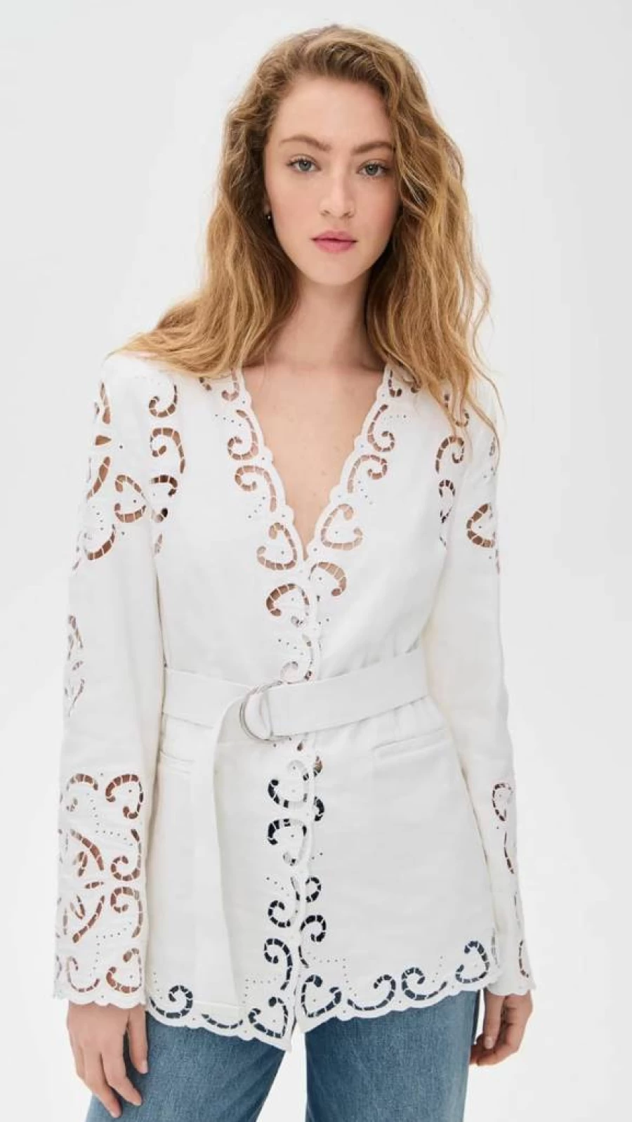 Sea Women's Dahlia Eyelet Blazer Jacket – Stylish Lace Detail Formal Wear
