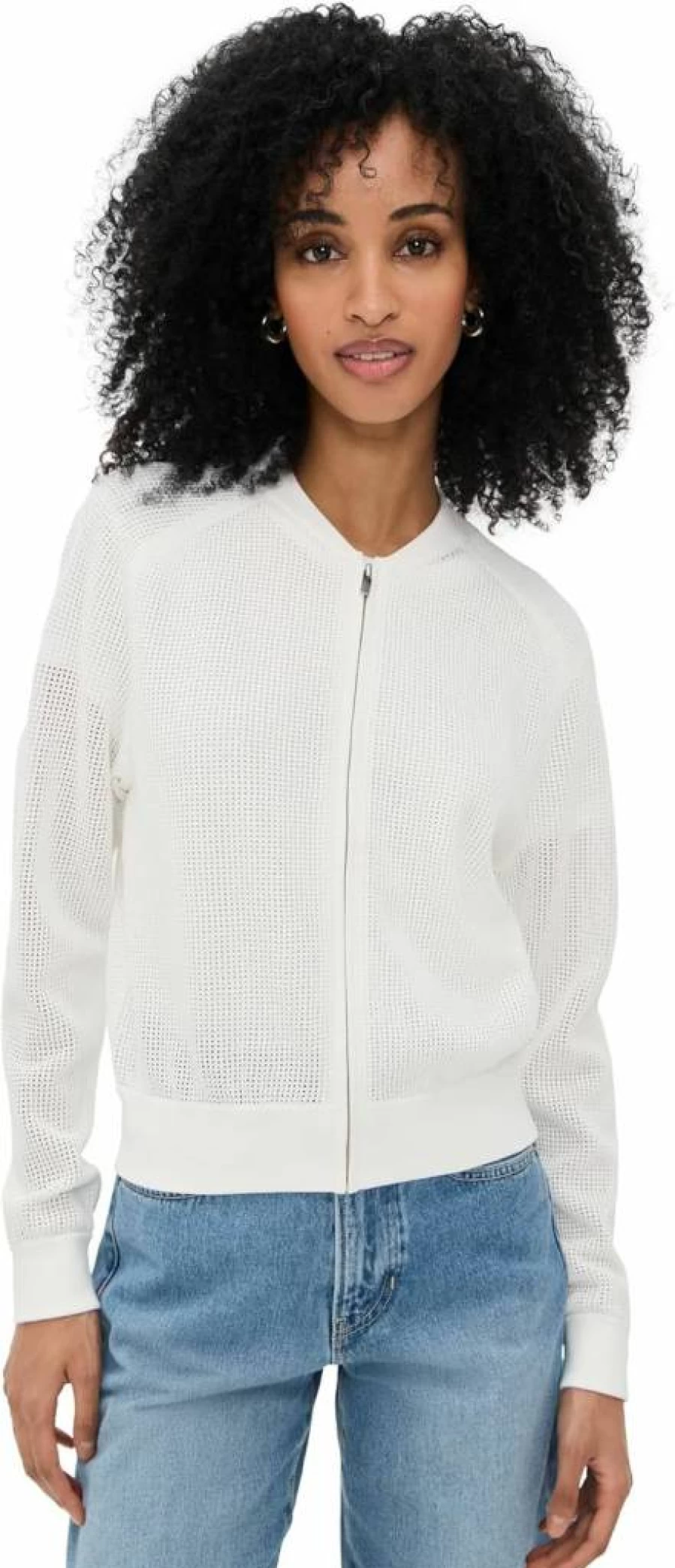 Theory Women's Pointelle Knit Bomber Jacket - Lightweight Lace Detail Cardigan Sweater
