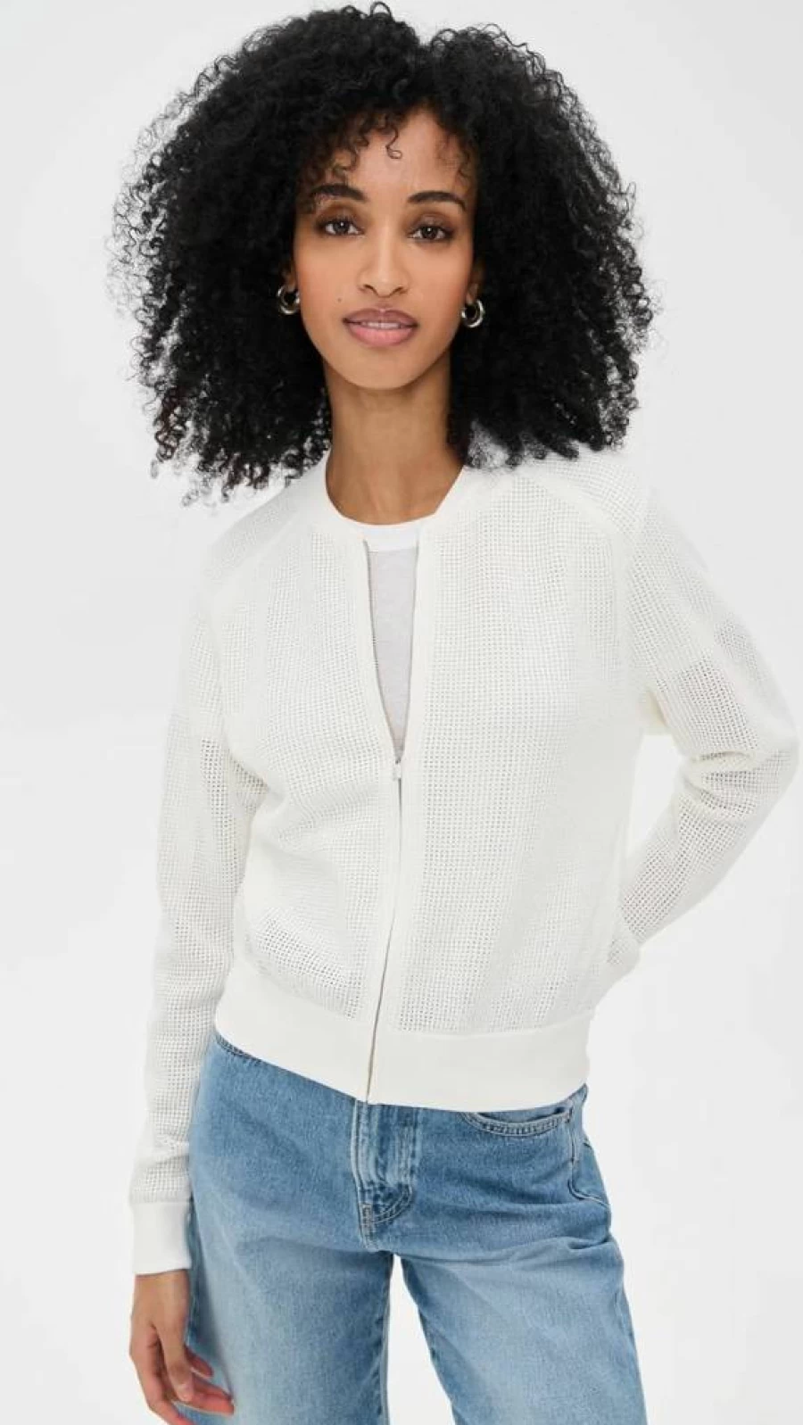Theory Women's Pointelle Knit Bomber Jacket - Lightweight Lace Detail Cardigan Sweater