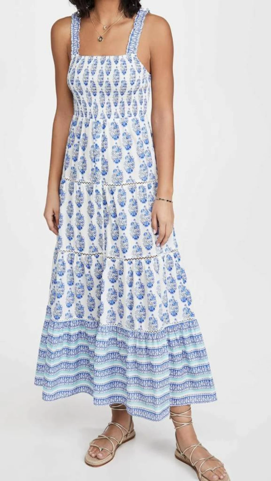 Playa Lucila Women's Floral Smock Dress with Border Detail - Boho Chic Summer Maxi Dress