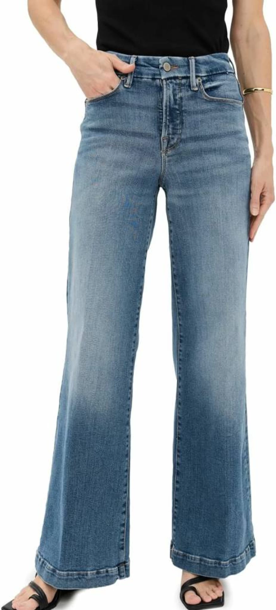 Good American Petite Indigo Palazzo Jeans for Women – Comfort Fit Wide Leg Denim