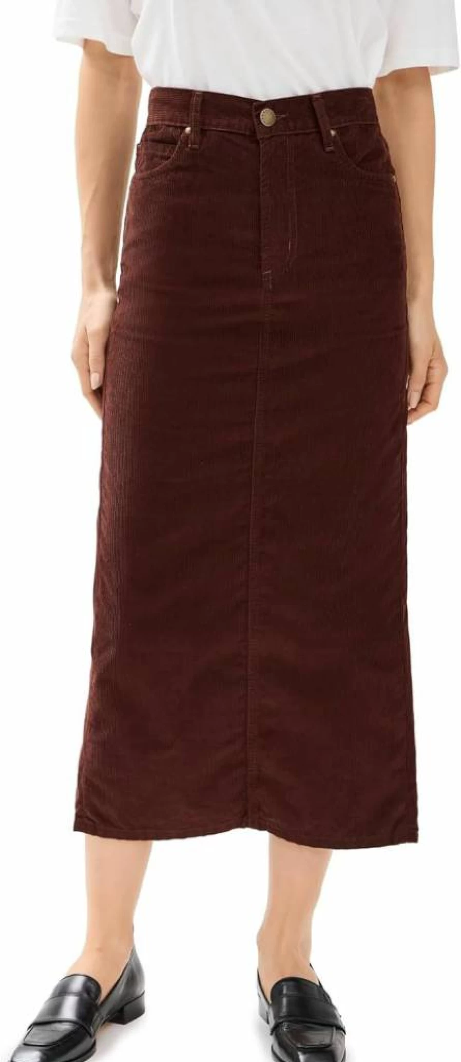 THE GREAT Women's Cinnabar Cord Column Skirt - High Waist A-Line Midi Skirt