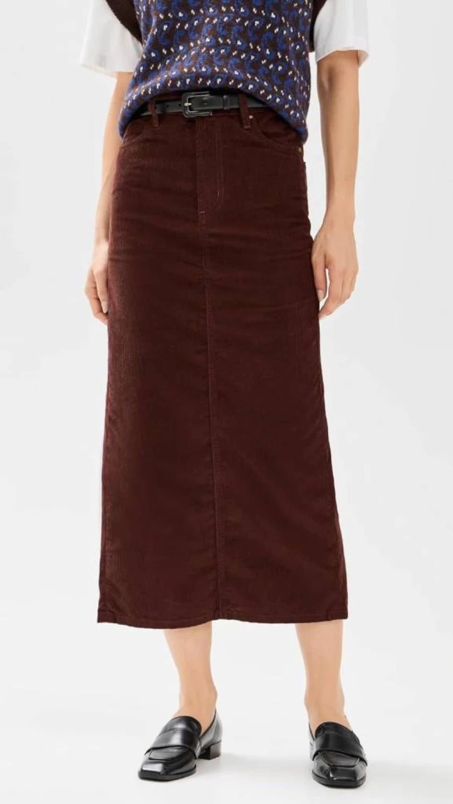THE GREAT Women's Cinnabar Cord Column Skirt - High Waist A-Line Midi Skirt