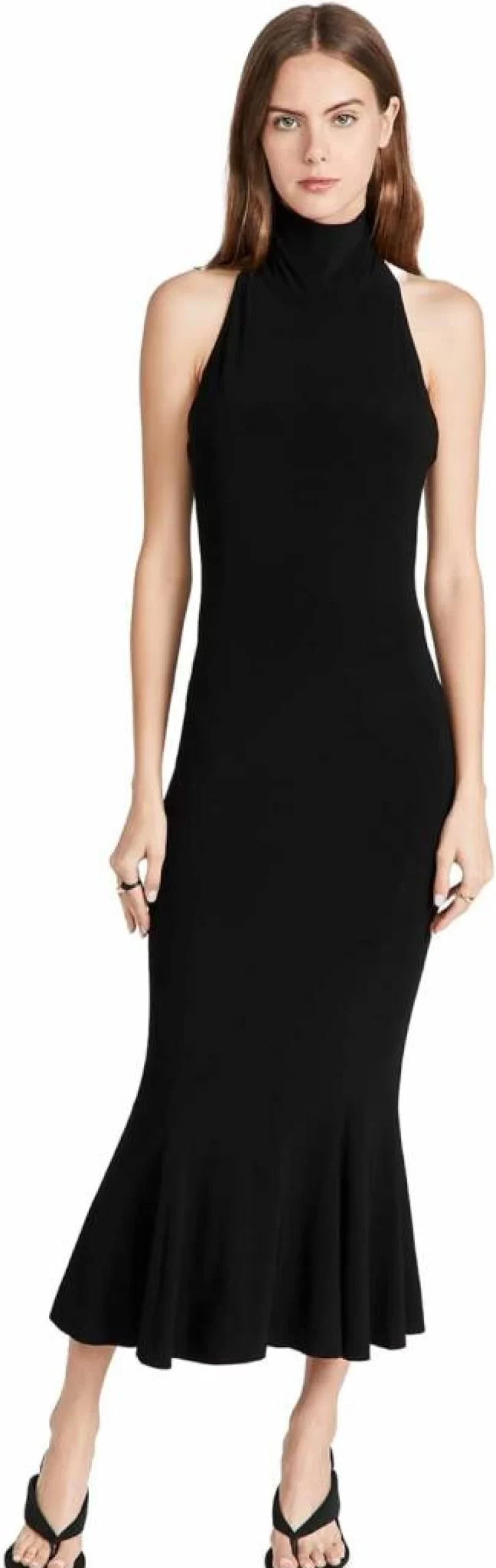 Norma Kamali Women's Halter Neck Turtle Neckline Fishtail Hem Dress