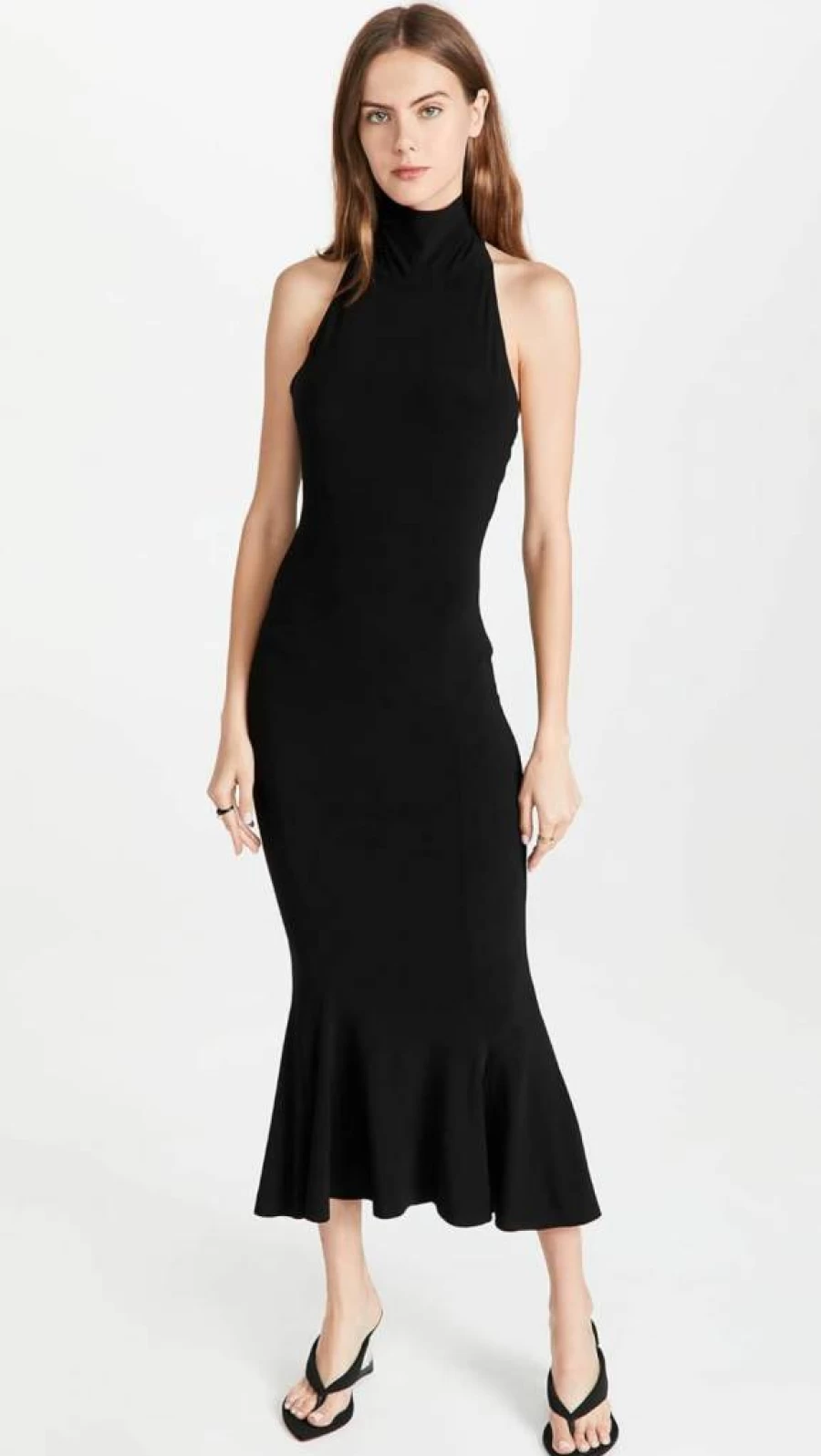 Norma Kamali Women's Halter Neck Turtle Neckline Fishtail Hem Dress