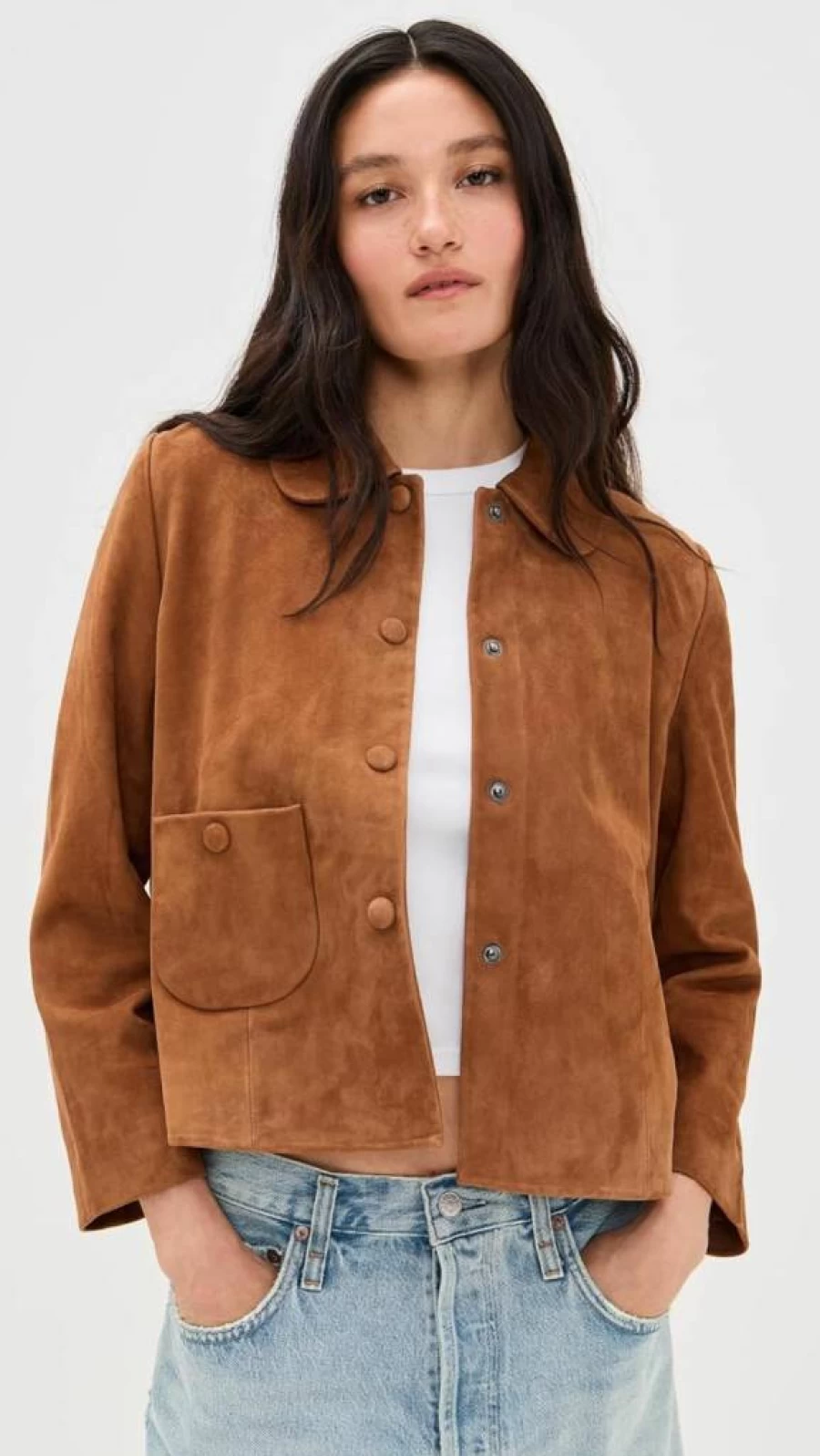 ba&sh Women's Milas Suede Jacket | Genuine Leather Vest | Stylish Outerwear Coat