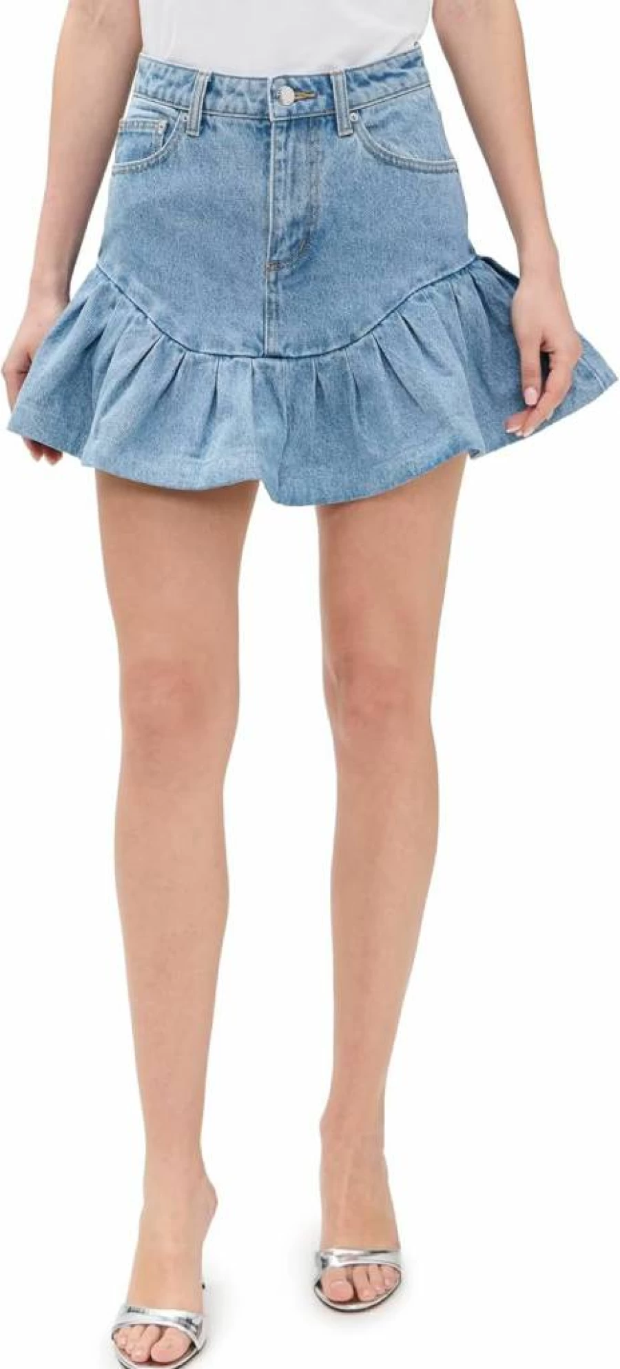 Retrofete Angelique Denim Skirt for Women - High-Waisted Vintage Blue Jeans Mini Skirt
