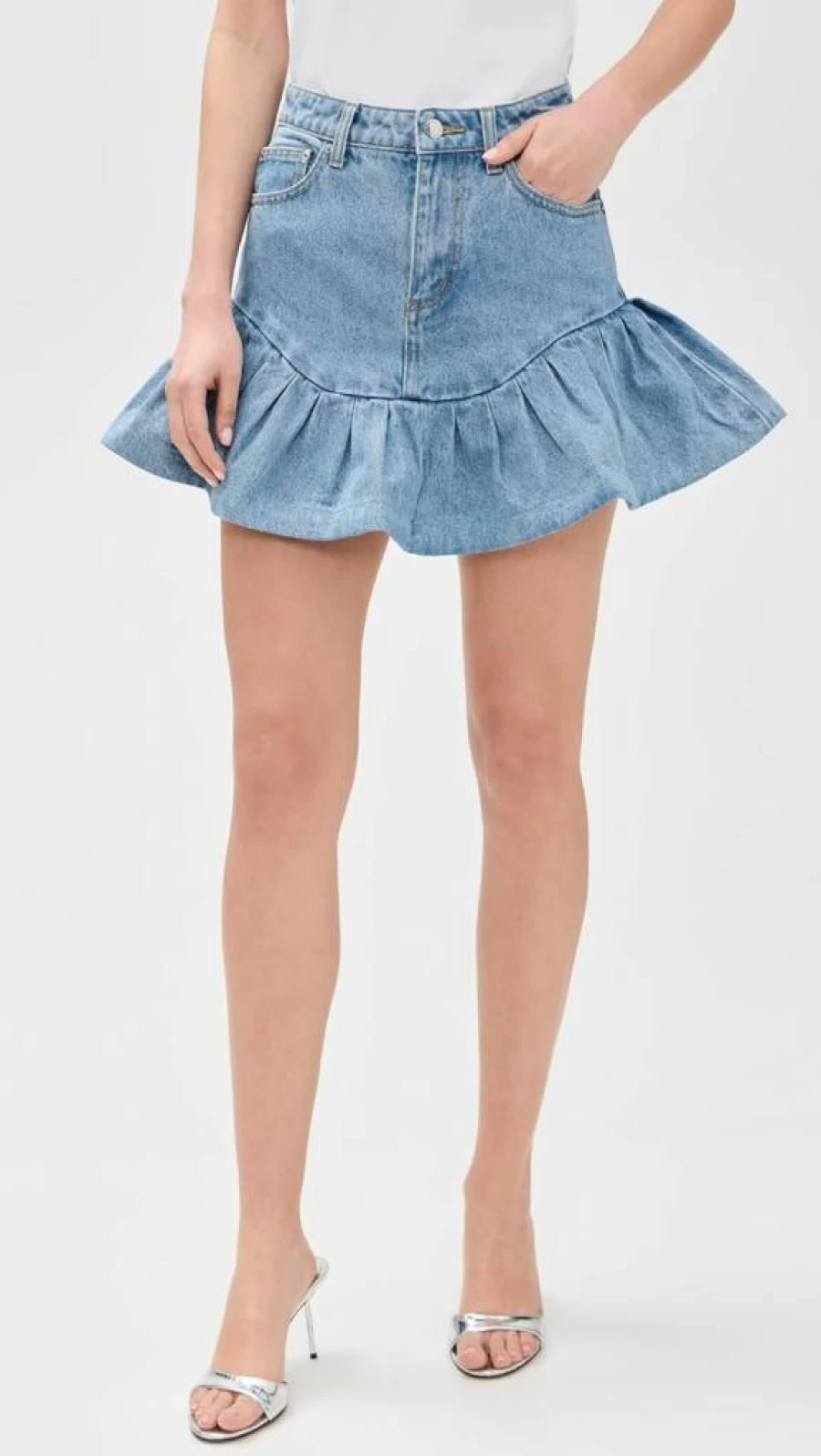 Retrofete Angelique Denim Skirt for Women - High-Waisted Vintage Blue Jeans Mini Skirt
