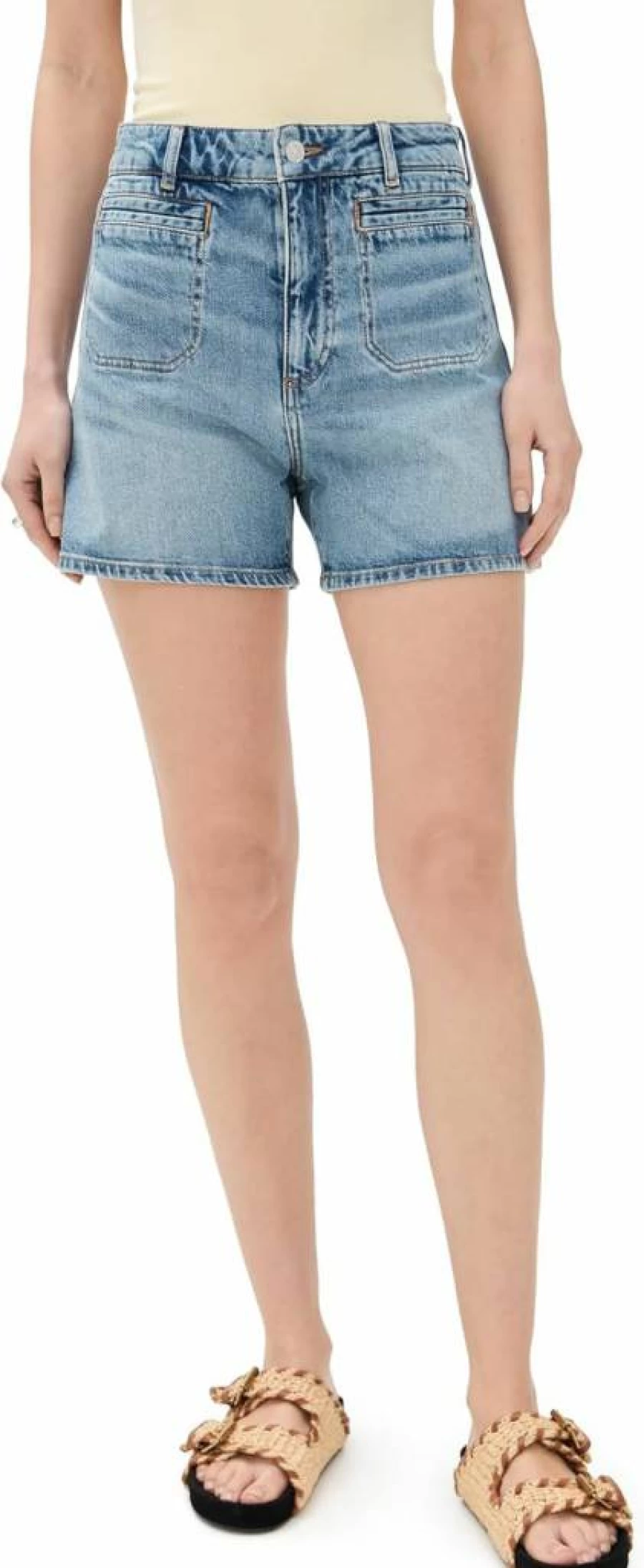 PAIGE Women's Dani Shorts with Double Welt Stitch Through Pockets - High Waist Denim Shorts for Women