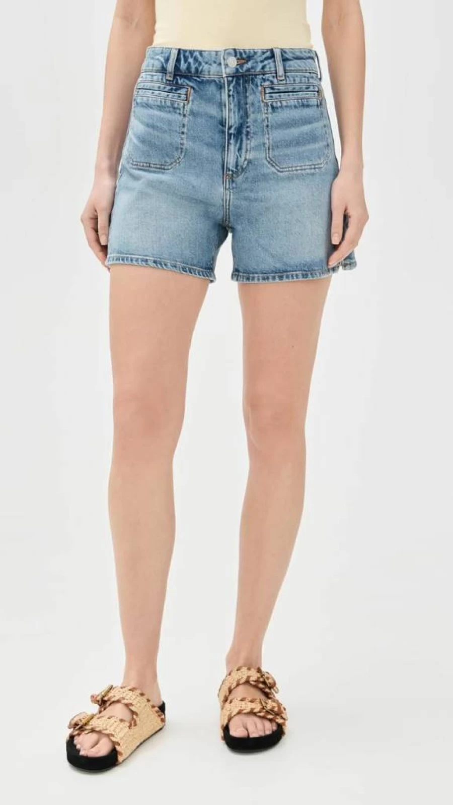 PAIGE Women's Dani Shorts with Double Welt Stitch Through Pockets - High Waist Denim Shorts for Women
