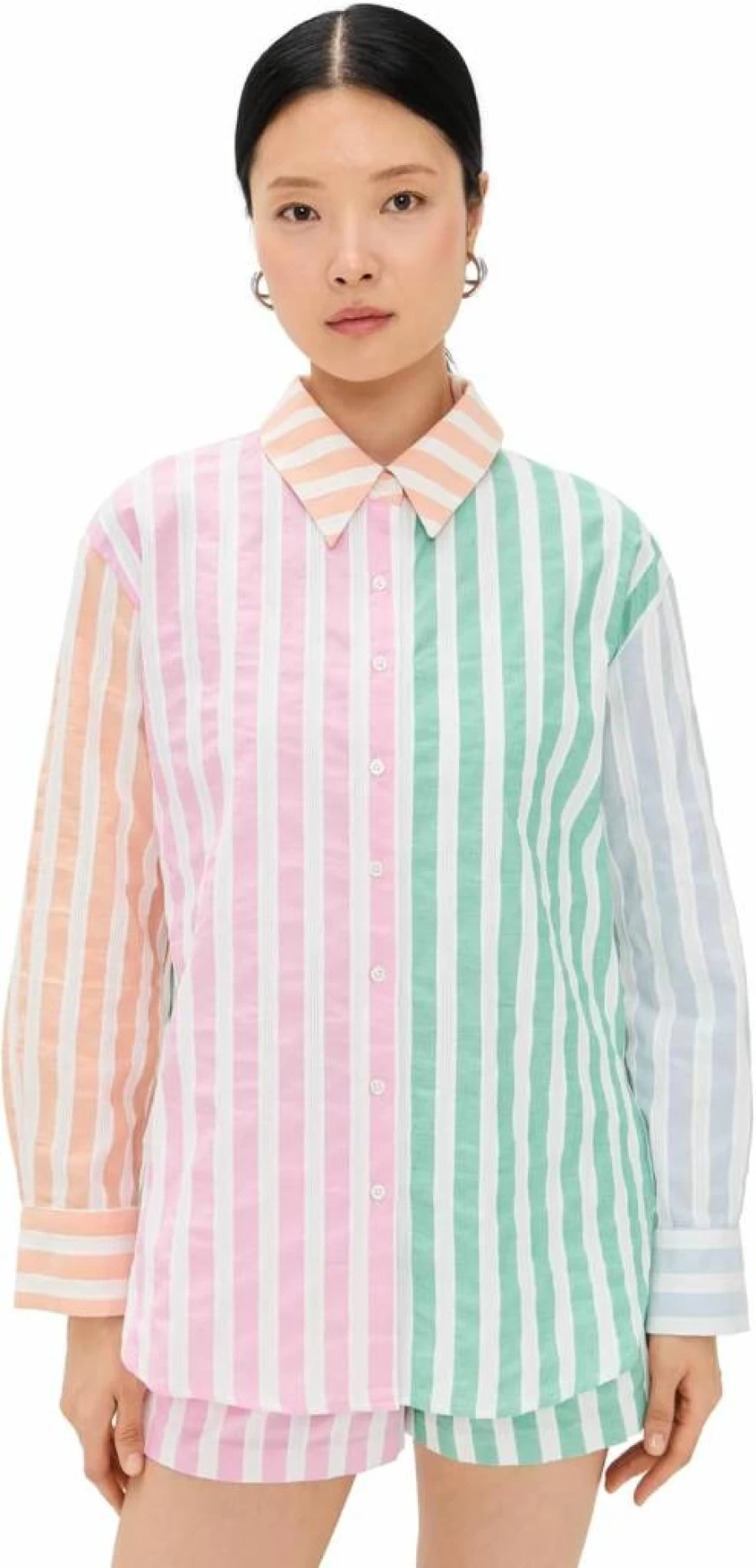 English Factory Women's Colorblock Striped Casual Shirt - Trendy Striped Top for Women