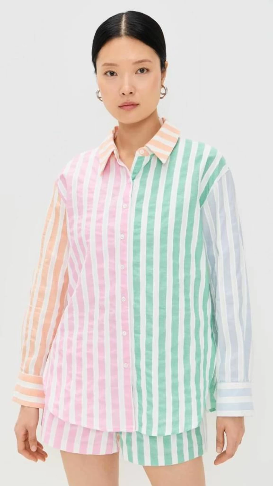 English Factory Women's Colorblock Striped Casual Shirt - Trendy Striped Top for Women