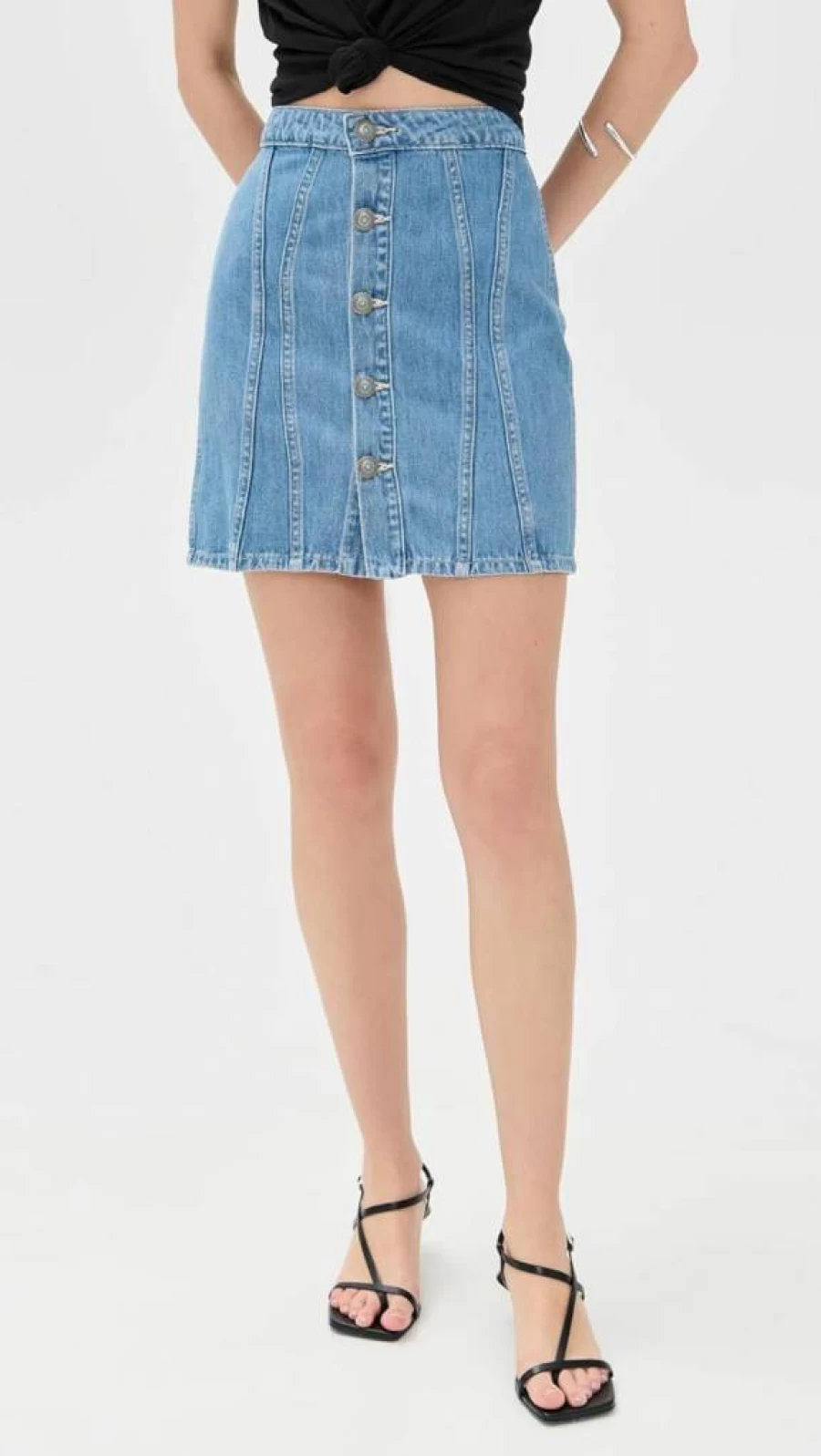 L'AGENCE Women's Phia Button-Front Seamed Mini Skirt - High-Waisted Stretch Denim Short Skirt