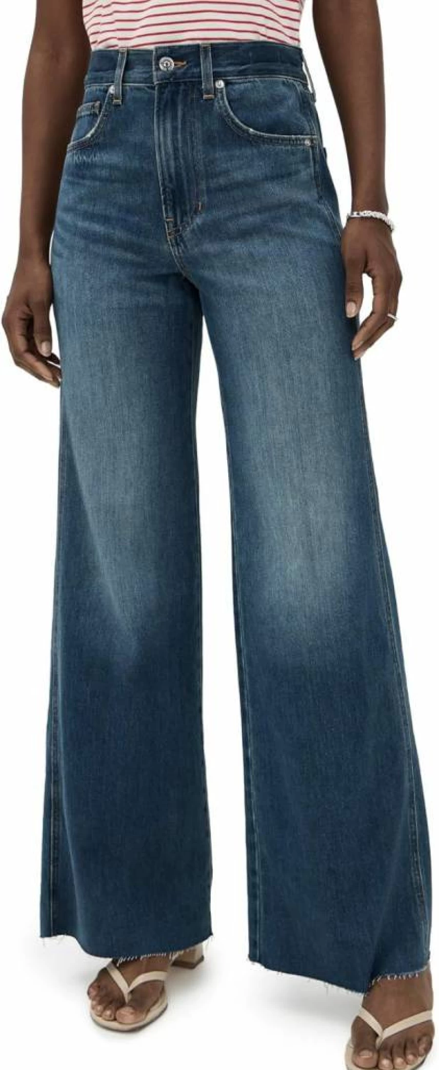 Veronica Beard Jean Women's Kasey Mid Rise Wide Leg Jeans | Comfortable Stylish Denim Pants