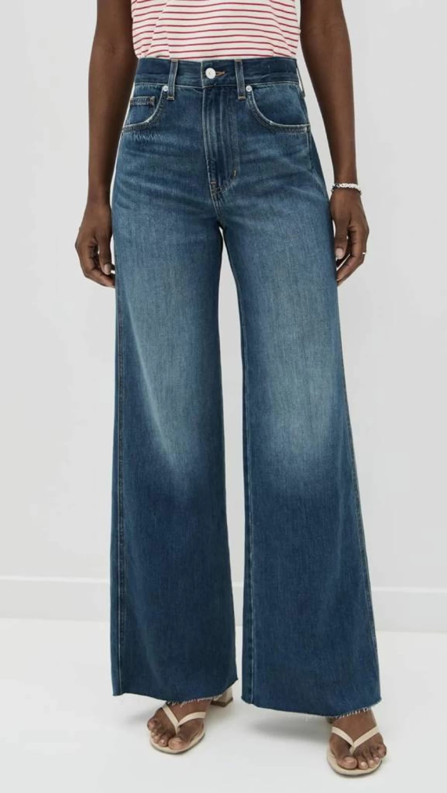Veronica Beard Jean Women's Kasey Mid Rise Wide Leg Jeans | Comfortable Stylish Denim Pants