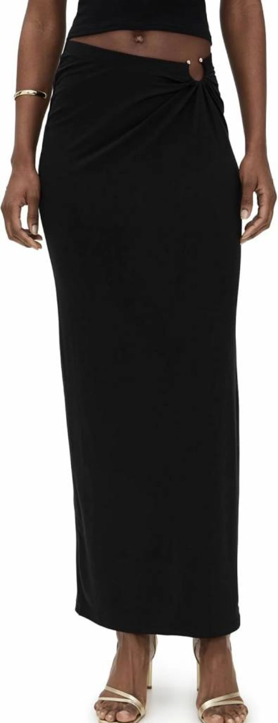 Good American Black Stretch Jersey Maxi Skirt - Slim Fit Long Flowy Skirt for Women