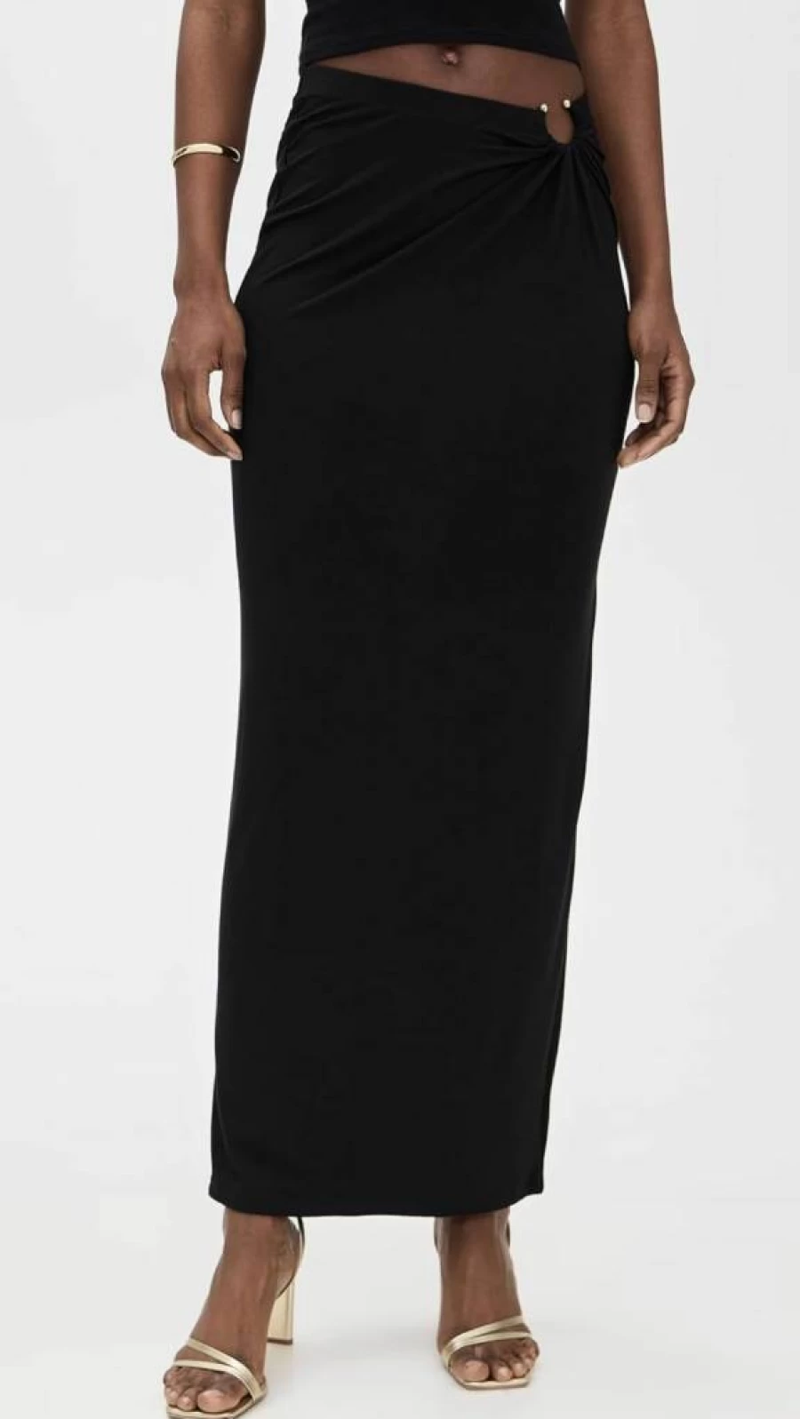 Good American Black Stretch Jersey Maxi Skirt - Slim Fit Long Flowy Skirt for Women