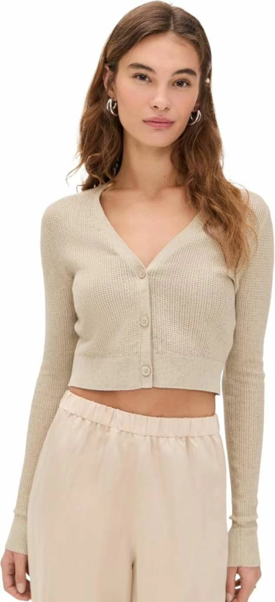Enza Costa Women's Linen Cropped Cardigan V-Neck Open Knit Sweater Lightweight Summer Cover-Up