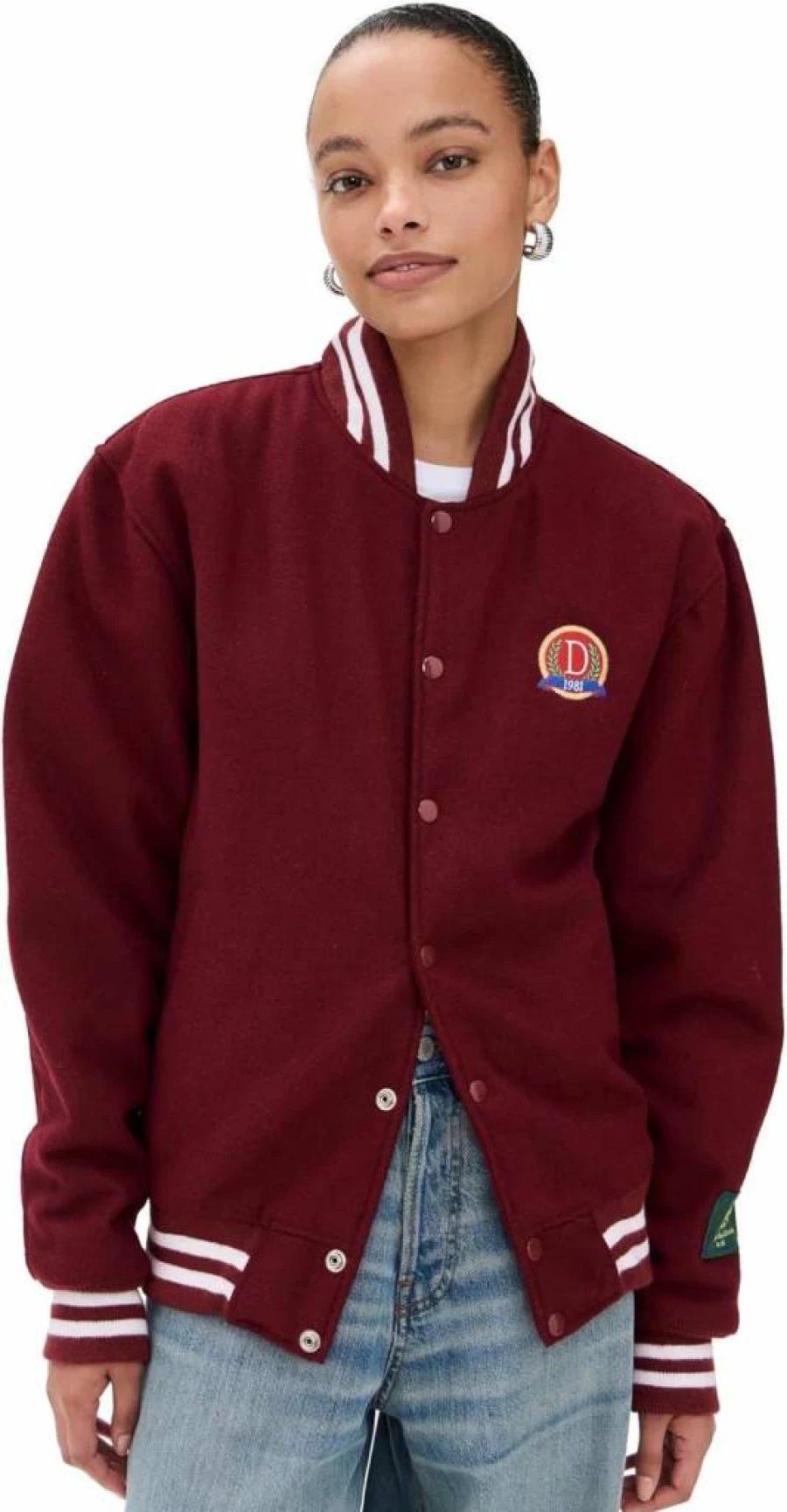 DANZY Women's Wool Varsity Jacket - Classic Retro Cozy Knit Cardigan for Stylish Outfits