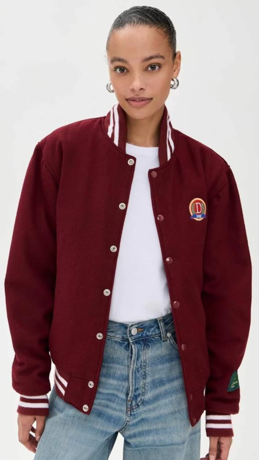 DANZY Women's Wool Varsity Jacket - Classic Retro Cozy Knit Cardigan for Stylish Outfits