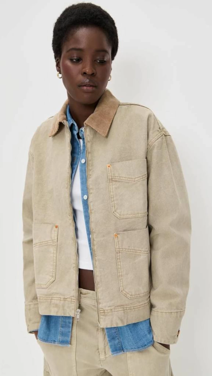SLVRLAKE Women's Casey Square Worker Jacket - Stylish Utility Denim Jacket for Women