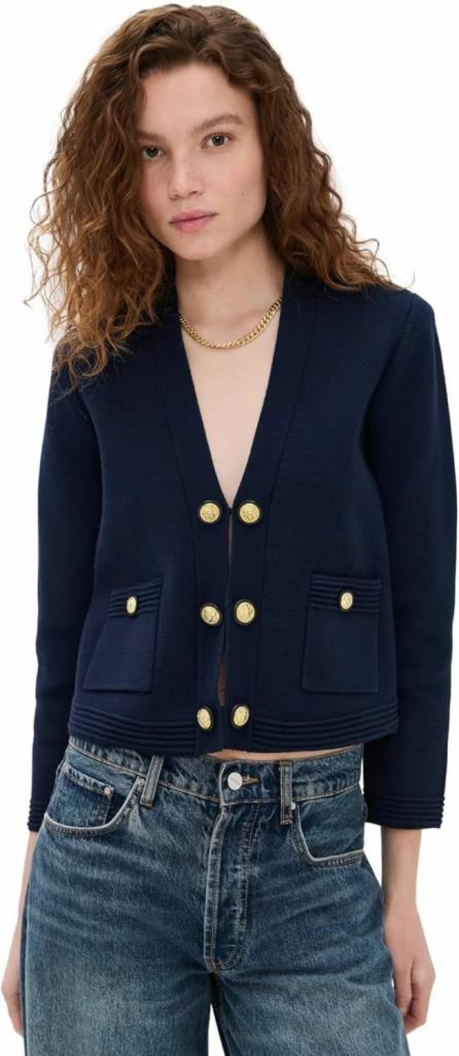 L'AGENCE Women's Catie V-Neck Knit Blazer - Stylish Casual Knitted Jacket for Women