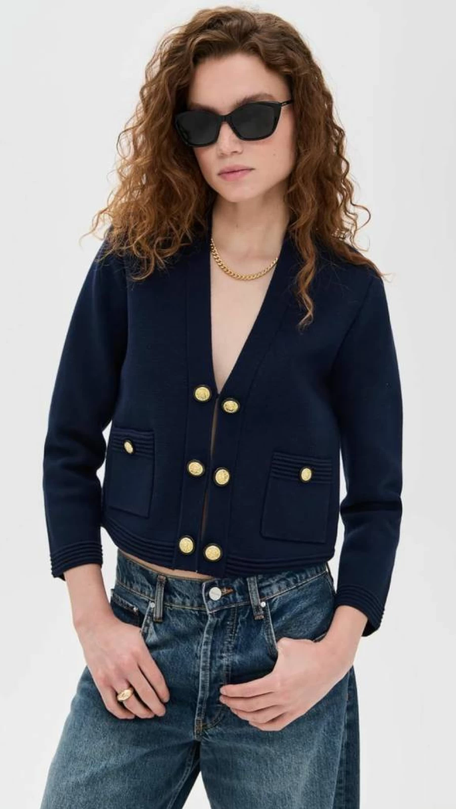 L'AGENCE Women's Catie V-Neck Knit Blazer - Stylish Casual Knitted Jacket for Women