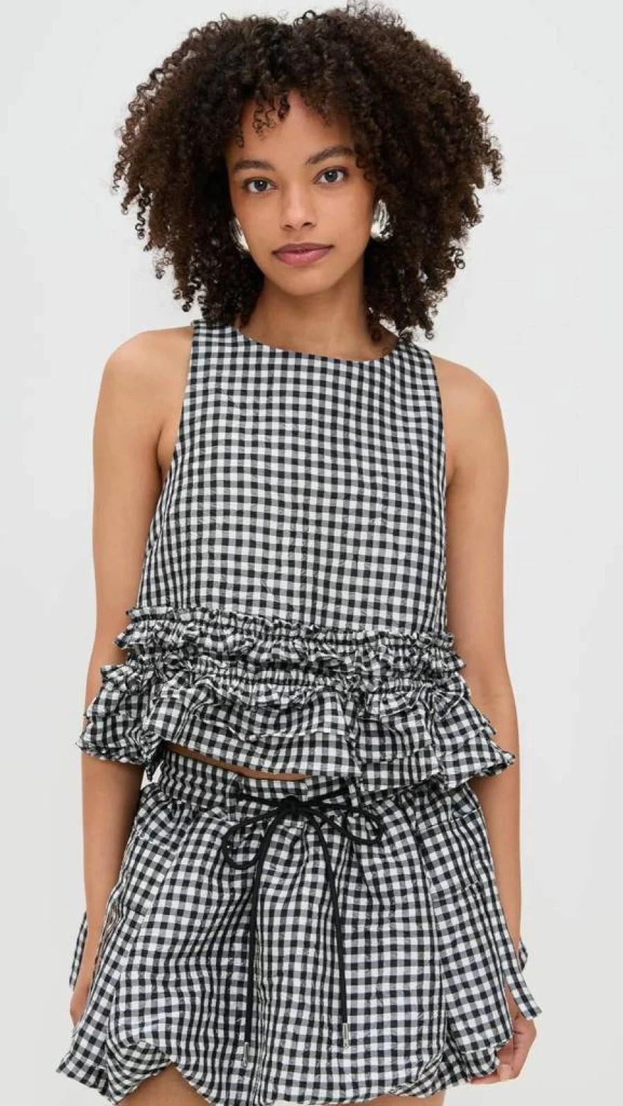 Ganni Women's Crinkled Taffeta Check Frill Blouse - Stylish Ruffled Top for Fashion Trends