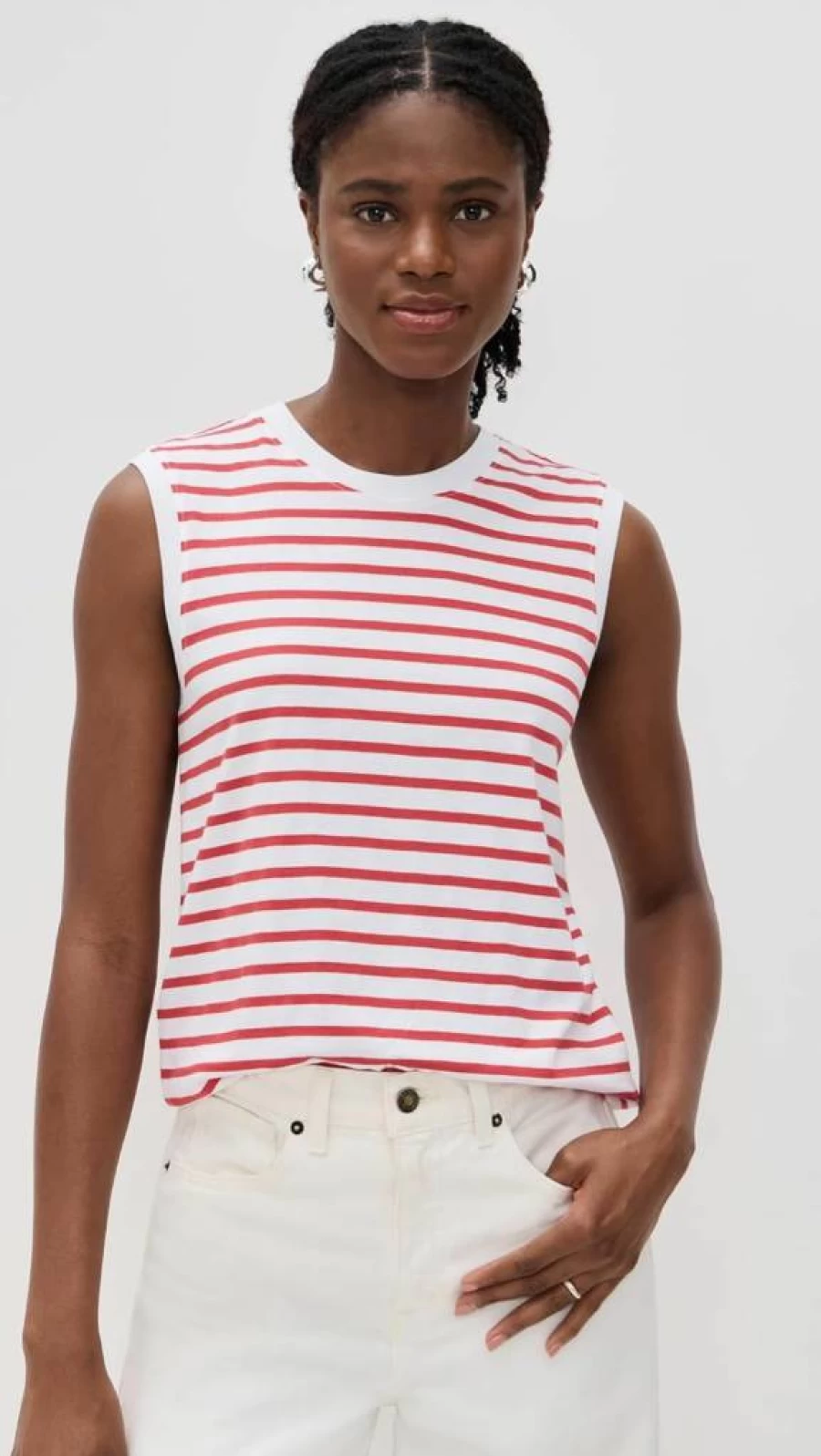 Anthony Thomas Melillo Women's Stripe Classic Jersey Sleeveless Boyfriend Tee