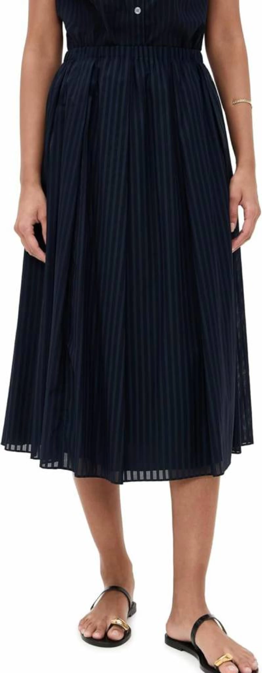 Theory Women's Pleated Skirt - Asymmetric Hem A-Line Midi Skirt