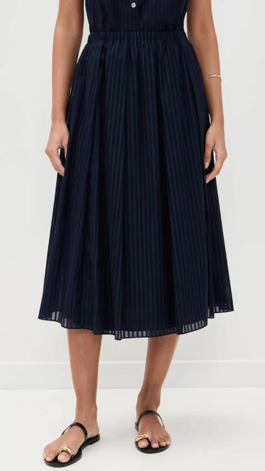 Theory Women's Pleated Skirt - Asymmetric Hem A-Line Midi Skirt