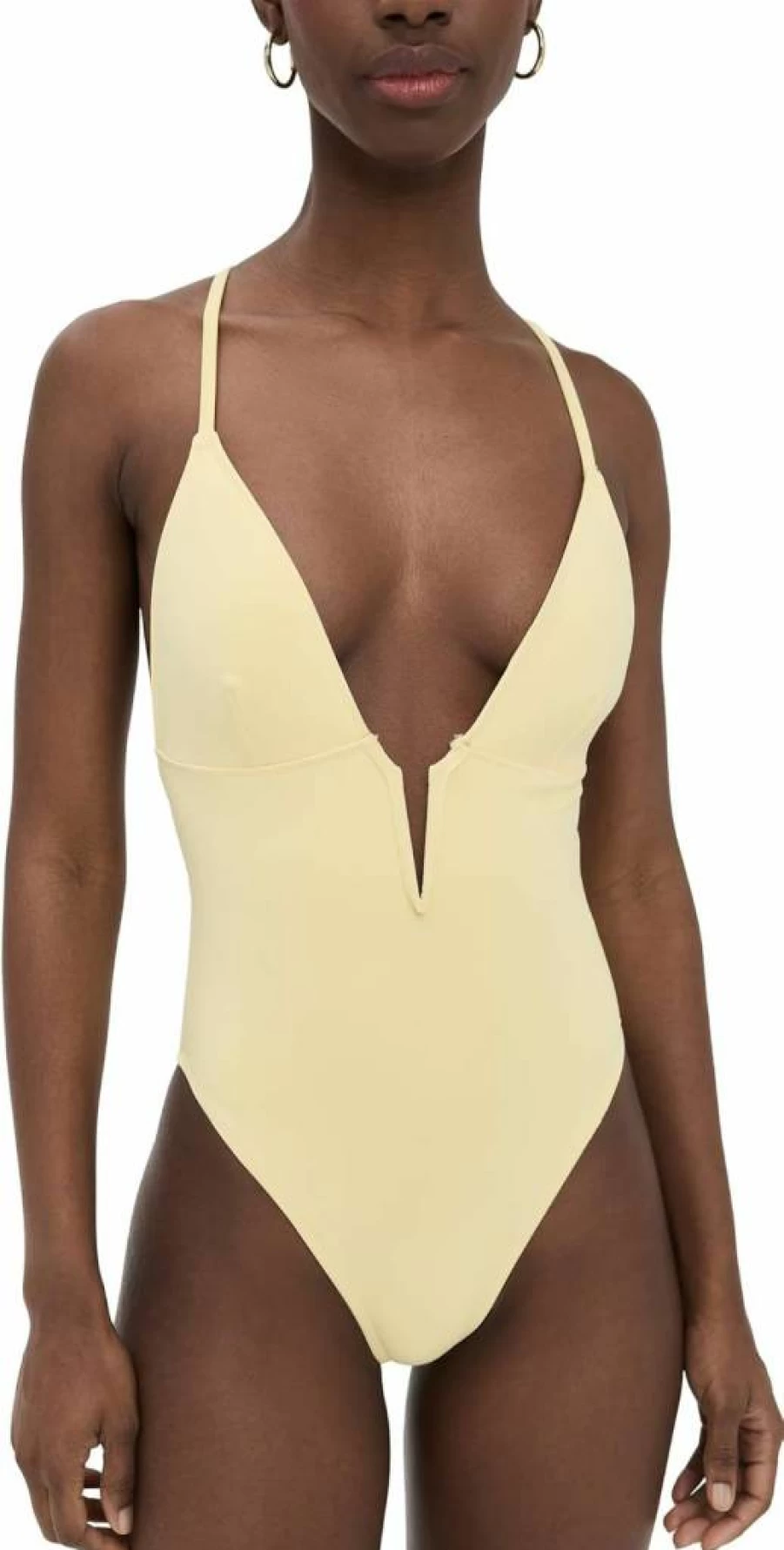 Good American Women's Deep V Neck Compression Swimsuit - Tummy Control One-Piece Bathing Suit