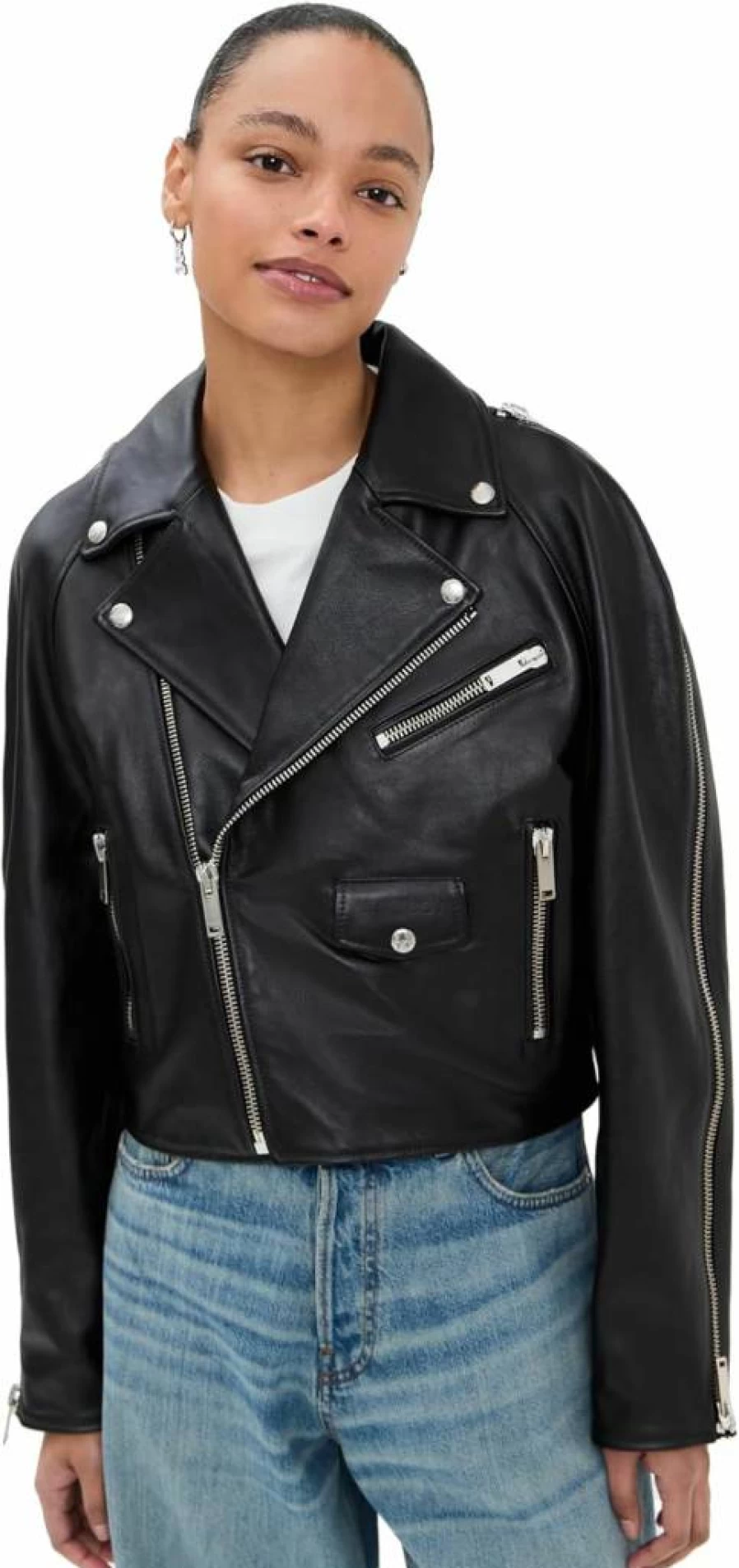 HALFBOY Women's Biker Jacket - Stylish Chiodo Crop Leather Jacket for Women