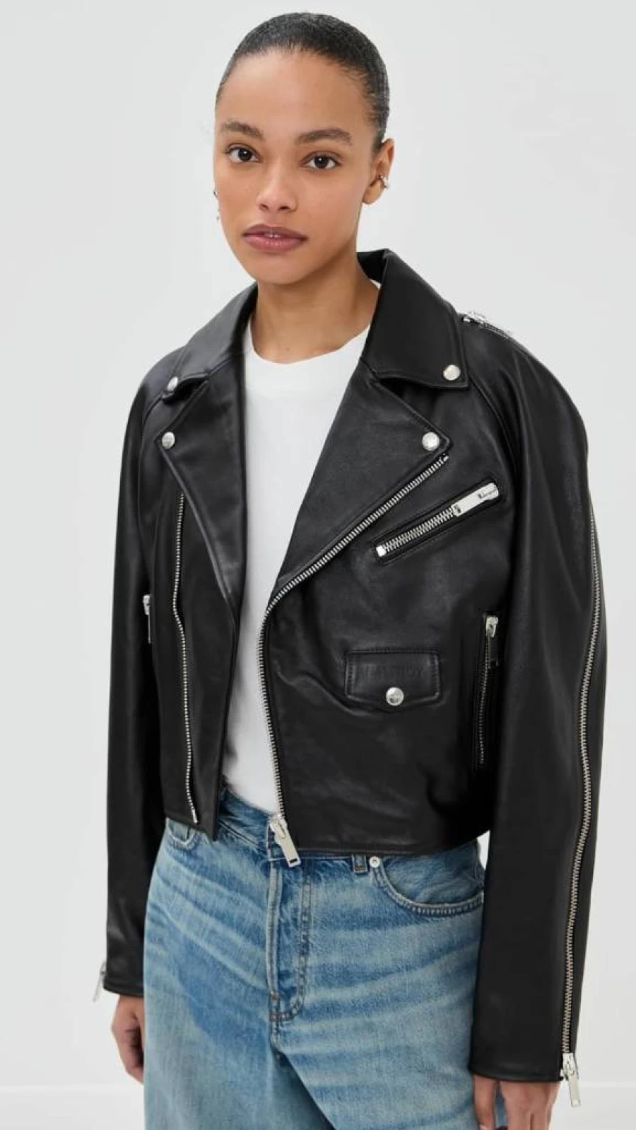 HALFBOY Women's Biker Jacket - Stylish Chiodo Crop Leather Jacket for Women