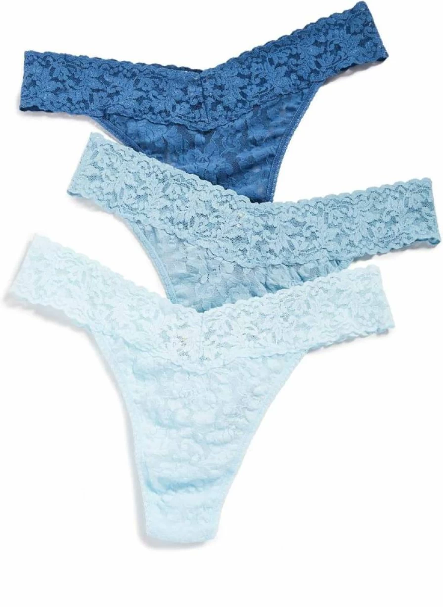 Hanky Panky Women's Signature Lace Thong 3-Pack - Soft Comfortable Original Rise Underwear Set