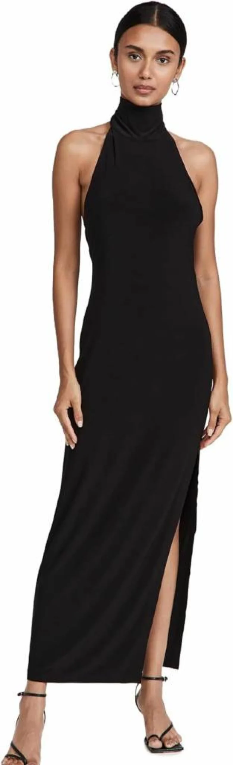 Norma Kamali Women's Halter Neck Gown with Side Slit Elegant Evening Dress