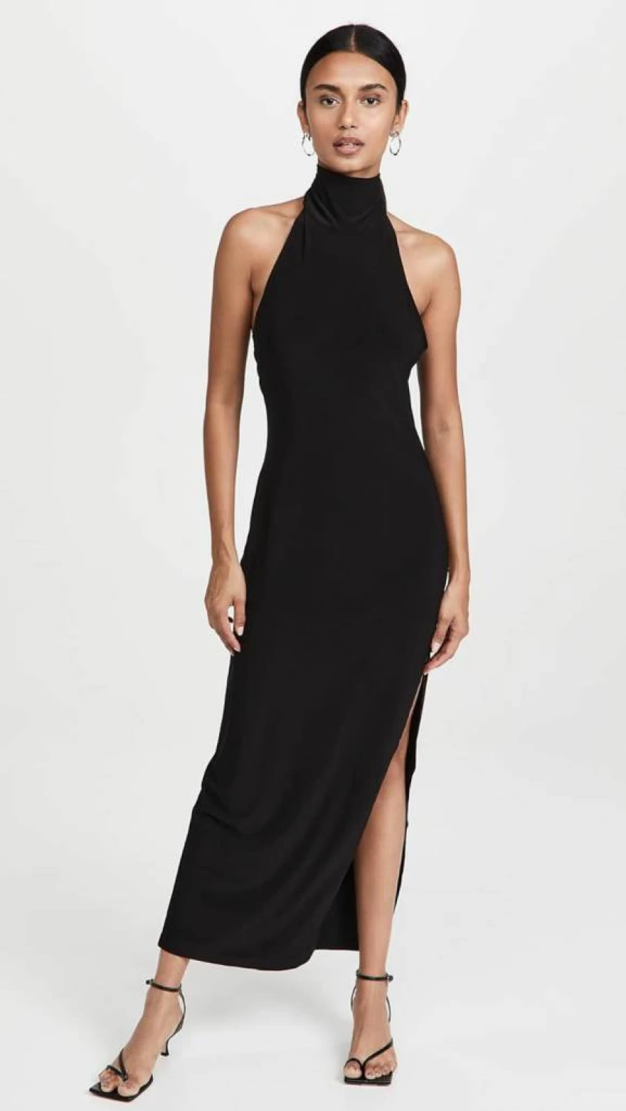 Norma Kamali Women's Halter Neck Gown with Side Slit Elegant Evening Dress
