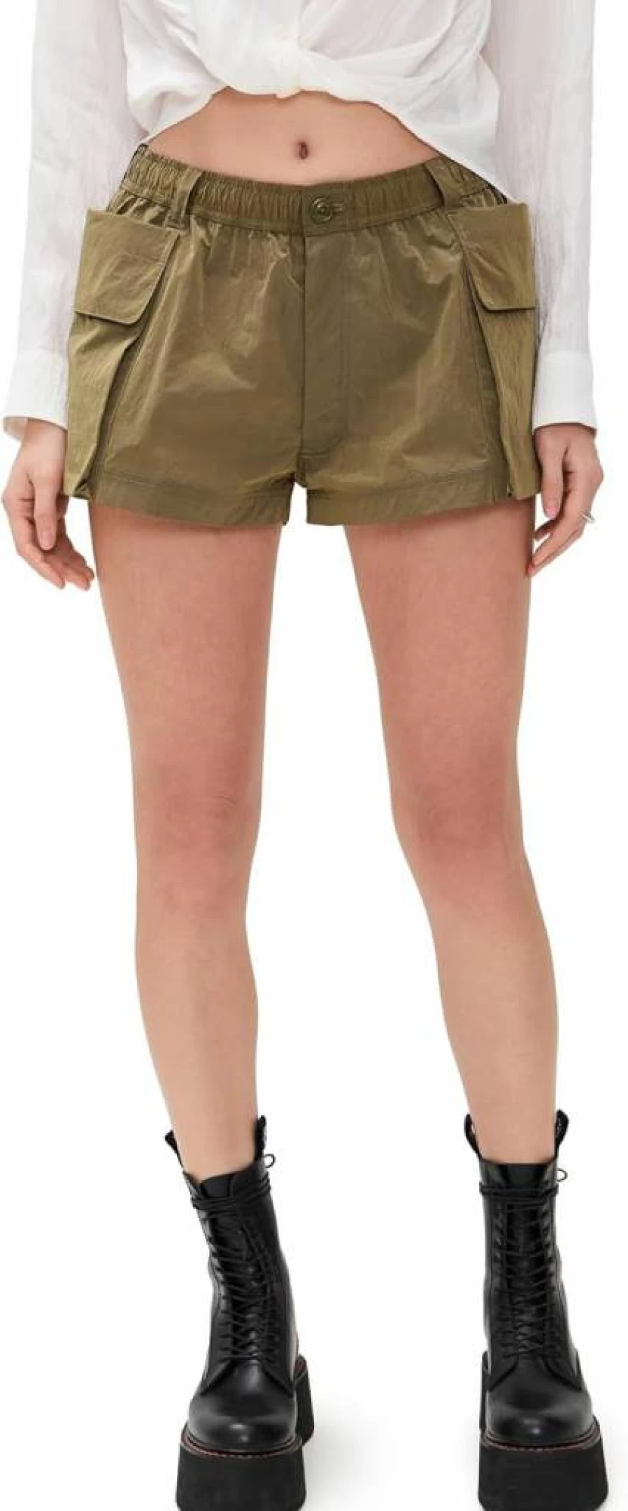 R13 Women's High-Waisted Denim Shorts with Front and Back Pockets - Distressed Vintage Style