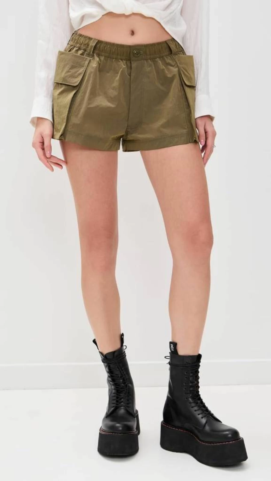 R13 Women's High-Waisted Denim Shorts with Front and Back Pockets - Distressed Vintage Style