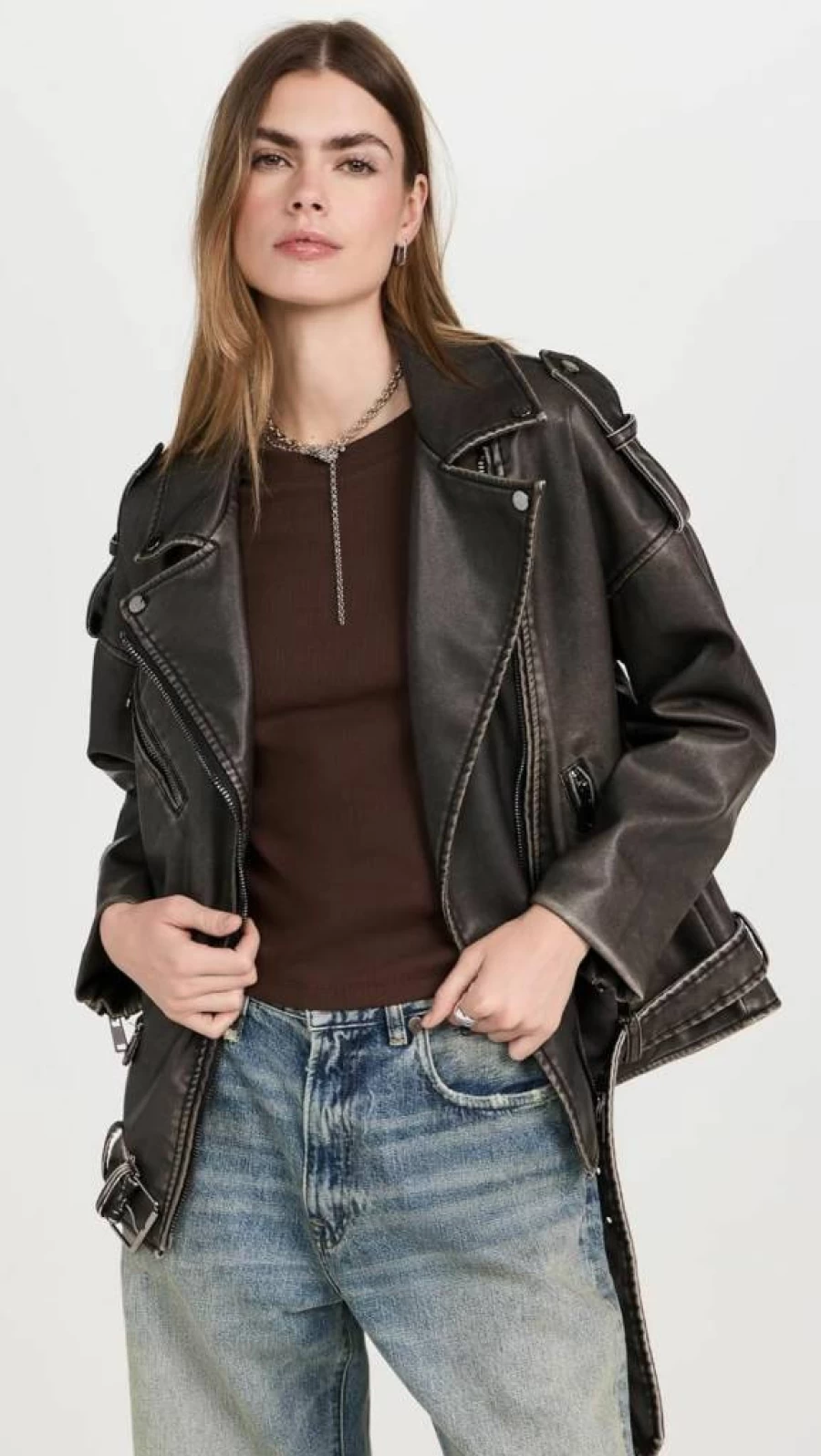 Lioness Women's Deja Vu Denim Jacket - Vintage Style Distressed Oversized Jean Coat