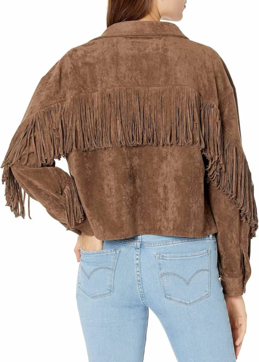 BLANKNYC Women's Faux Suede Fringe Shirt Jacket - Stylish & Comfortable Suede-Like Coat for Women